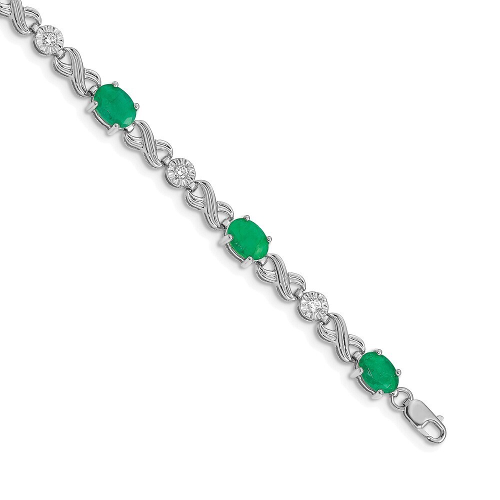 14k White Gold Diamond & Emerald Infinity Bracelet